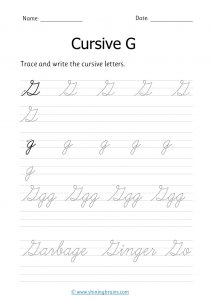 cursive g | letter g in cursive | Cursive writing Worksheet