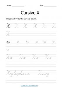 cursive x | letter x in cursive | Cursive writing Worksheet