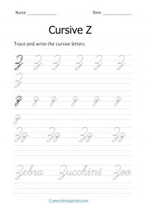 cursive z | letter z in cursive | Cursive writing Worksheet